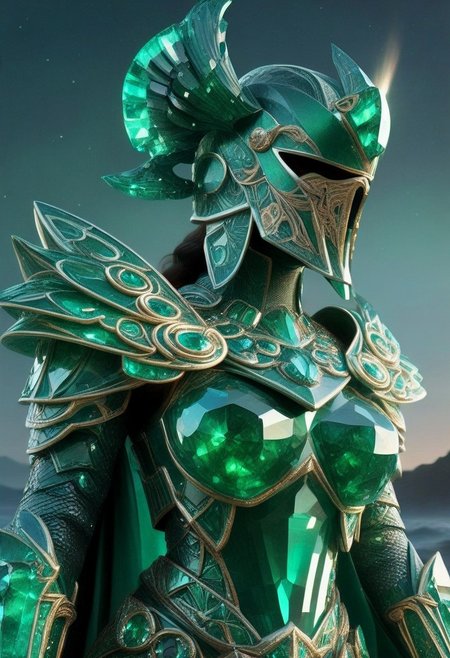 Hyperrealism, fully dressed, goddess, doing shores, night, emeraldmorph, galactic, (extremely detailed overall:1.5), closer, upper body, portrait, (GIGA ARMOR:1.5), emerald armor, lava vulcan background, full face helmet, supreme armor,
