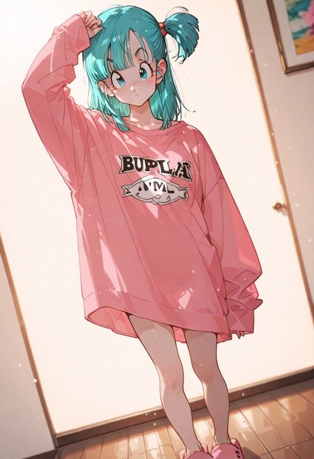 bulma, aqua hair, blue eyes,
outfit_pajama,: bangs, slippers, oversized clothes, one side up, pink pajama,
looking at viewer, simple background, closeup,, dutch angle, 
BREAK ma1ma1helmes_b_illu,sketch, r17329_illu, xxx667_illu,
BREAK styling pose, fashion pose, sexy posing, dynamic angle, bloom, soft lighting, golden hour lighting, 
BREAK perfect details, masterpiece, best quality, ultra-detailed, best illustration, high resolution, extremely detailed CG, unity 8k wallpaper, textile shading, super detailed skin, perfect anatomy, detailed, cinematic lighting, dynamic lighting, light particles, beautiful detailed eyes, absurdres, very aesthetic, detailed background, depth of field