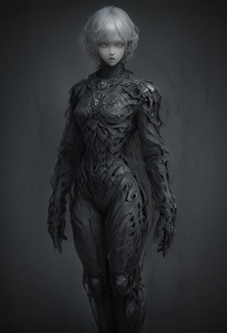 Setting within dark concrete ruins. (RUNNING)
Full body portrait, angry expression, looking at camera,  standing, feet visible, normal human proportions,
man, tall smart person, royal soldier, royal military, regal being,
ornate uniform, (white and gold porcelain royal celestial clothes), holding scifi weapon, mechwear, commando uniform, crystal details in armor, crystal ornate earrings, crystal jewelry, details fractal armor,
((((crystallization of the face)))), teeth made of quartz, ((((eyes made of ulexite)))), hair made of Fanlike acicular-fibrous crystal groups, thin crystal hair, flowing white fractal hair, large perfect eyes, crystal iris, eyes made of crystal, ((white porcelain skin)), (white_skin), glowing clear eyes, celestial eyes,  interweaving techno-anatomical and fractal elements, Ellen Jewett's intricate sculptural craftsmanship, no eyebrow hair,
dynamic lighting highlighting multifaceted textures, cinematic post-processing for an exquisite visual narrative, breathtaking surreal masterpiece,
sci-fi royal palace setting, single source lighting, low light setting, dark room, intense lighting,