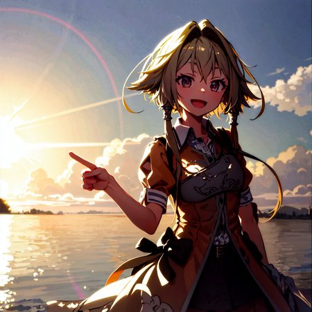 masterpiece, best quality, photorealistic, 3D, shiny_skin, shiny_hair, dynamic angle, beautiful detailed glow, HDR, Rembrandt lighting, colorful refraction, lens flare, bloom, film Reflection, chromatic aberration, light diffusion, public indecency, cowboy shot, deep meaning, physically-based rendering, bright, vibrant, intricate, 1girl,ieiri popo,<lora:ieiri popo:1.0>,  :d
