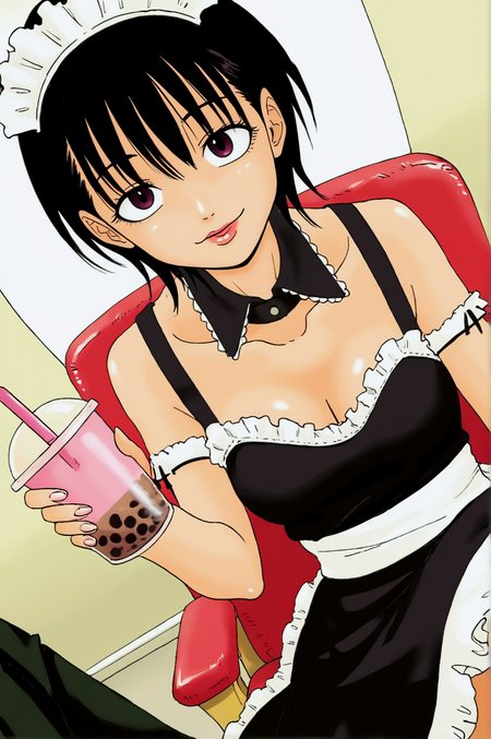 score_9, score_8_up, score_7_up,anime_source, source_anime, best background, detailed background, anime screencap,  Sayuri, Maid Costume, dynamic angle, indoors, seductive body, horny, naughy face, siting, chair, drinking, bubble tea, cowboy shot, <lora:JN_Sayuri:0.8>
