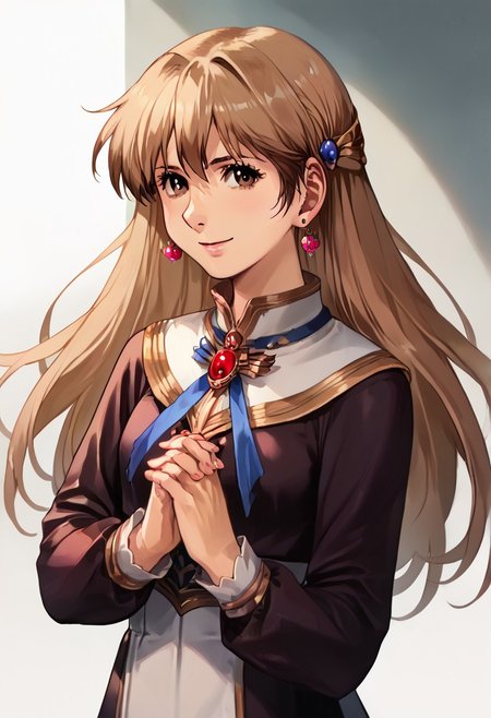 score_9, score_8_up, score_7_up, source_anime,
, (best quality) , (highly detailed) ,masterpiece ,absurdres ,detailed face ,beautiful face ,
, yui_uzuki,, 1girl, solo, long hair, earrings, looking at viewer, smile, , light brown hair, , brown eyes, , brooch,, standing, dynamic pose, own hands clasped, jewlery, brooch, bangs ribbon, long sleeves, dress, kneeling, own hands together, black dress, hair ornament, black footwear, detailed face and detailed skin <lora:add-detail-xl:1.0> ,(((feminine bodies))),(((perfect anatomy))),
best quality, masterpiece, very aesthetic, ,,(portrait, upper body),
OverallDetail