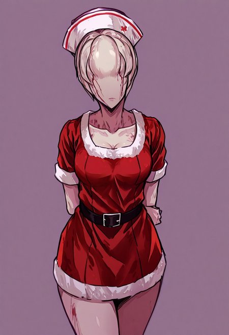 score_9, score_8_up, score_7_up, score_6_up, score_5_up, score_4_up, source_anime, solo, 1girl, 
bubble_head_nurse_\(silent_hill\), blhdnrse, santa costume, christmas, santa costume, 
masterpiece, best quality, very aesthetic, absurdres,