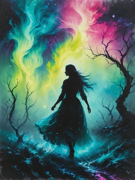 Ghostly auroras illuminate spectral dance, ultra-fine digital painting, <lora:xl_more_art-full_v1:0.3>,  <lora:Desolation:0.6> <lora:gorgoeus_splash_of_vibrant_paint:0.7> Gorgeous splash of vibrant paint