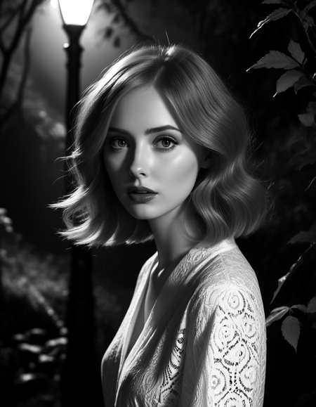 film noir style Dark Moody Atmosphere, monochrome raw monochrome photo, night photo,  Rikki_Wilson,  volumetric lighting, hyper-realistic, 32k resolution  <lora:8W_v2:1> monochrome portrait,  <lora:Views_of_nature:1> views of nature . black and white, contrast, tone, texture, detailed, dramatic, mysterious, dark moody atmosphere . monochrome, high contrast, dramatic shadows, 1940s style, mysterious, cinematic