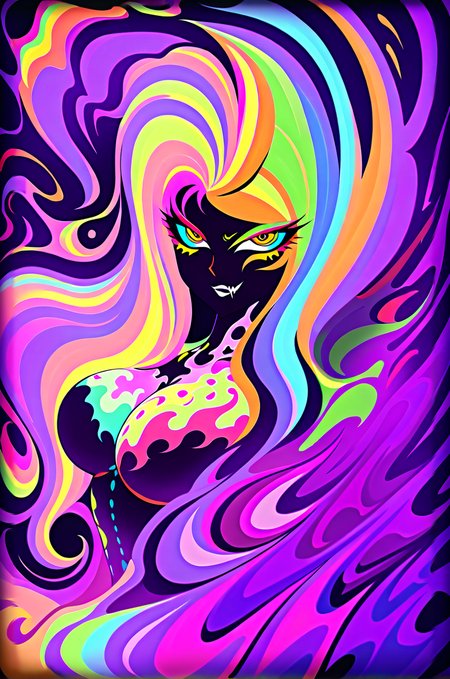 psychedelic style <lora:Dark_Aura_XL_-_Filled_with_miasma:0.4>, one girl, lush hair, angry face, looking at the viewer, torn shades, dark aura, desire to kill, large breasts <lora:art-v5:0.5> <lora:incase-ilff-v3-4:0.7> <lora:zavy-flrscnc-sdxl:1>  <lora:SDXLHighDetail_v5:0.4> . vibrant colors, swirling patterns, abstract forms, surreal, trippy