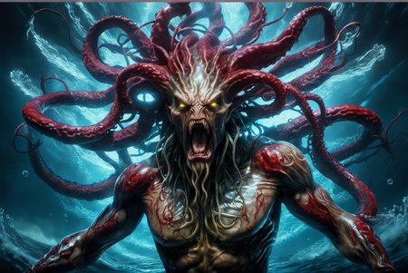 portrait of a kraken,awardwinning, 8k,  atmospheric,dramatic,godlike,superpowers,power surge,epic, mythsxl style,<lora:mythsxl:1>