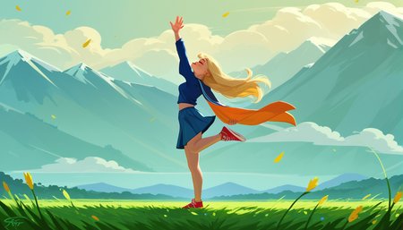 score_9, score_8_up, score_7_up, PDXL, <lora:PudgeRuffianV1:1.0>, pudgeruffian, 
1girl, cute face, closed eyes, long blonde hair, average breasts, standing in the middle of a grassy field, hair waving in the wind, stretching BREAK mountains in the background