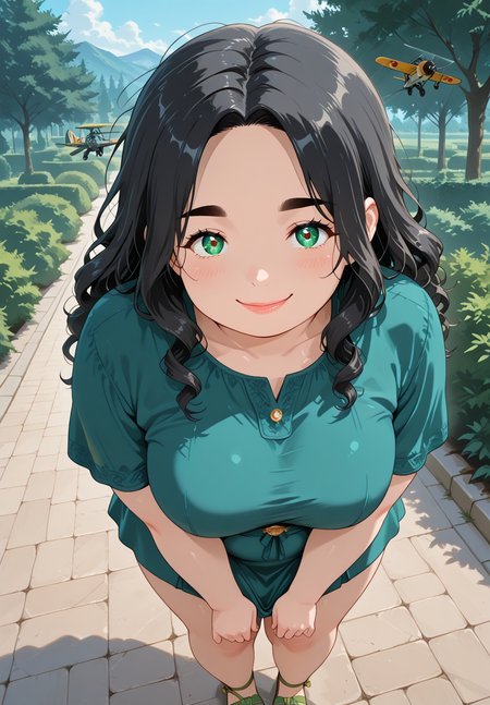 IllusP0s, PonyScores7, source_anime, ah1, IllustriousQual, interesting, exciting, spectacular, wonderful, amazing quality, absolutely eye-catching, very awa,
BREAK <lora:xl_more_art-full_v1:0.2>, <lora:aesthetic_anime_v1s:0.2>, <lora:detailxl:0.2>, detailxl, amazing quality, best aesthetic, absurdres, illustration, Volumetric_Lighting, ultra-detailed, very aesthetic, intricate details, best_quality, lazympos, <lora:Add_Details_v1.2:0.4>, <lora:quality_modifiers_masterpieces_v1:0.2>, anime style, <lora:HDA_Detailer:0.3>, <lora:natsumi_style:0.2>, <lora:by_usakun-pony:0.2>, by usakun, <lora:Akina_Bbw_Style_-_PonyXL:0.2>, AkinBw,
BREAK (((riding a bush plane))), dynamic pose,
BREAK 1girl, mature female, (curvy), round-chin, caucasian, <lora:ETO_OC_Illustrius:0.5>, eto_oc, skindentation, (plump), thick thighs, wide hips, busty, voluptuous, round ass, large breasts, <lora:plussizegirls_IL:0.3>, <lora:plussizegirls_pony:0.3>, <lora:shinyskin2:0.2>, glistening skin, HDA_FatGirlXL, <lora:perfection style:0.2>, perfection style, perfection, 
BREAK ((rich emerald green dress with a flared silhouette and green sandals)),
BREAK (curly hair), long hair, (black hair:1.4), (parted hair:1.7), messy hair, kinky curls, detailed hair, <lora:hairdetailpxl:0.2>, hairdetailpxl,
BREAK (half green and brown eyes), (colorful eyes), (multicolored eyes), (downturned eyes:1.4), expressive eyes, perfect eyes, eyes hd, detailed eyes, (round face:1.2), (thick eyebrows:1.3), (plump face), lips, <lora:Round_face:0.2>, iris lines, <lora:Detailed eyes-Illustrious:0.3>, iris and pupil, soft shimmer on the iris,
BREAK (((confident expression, Relaxed smile, steady gaze, upright posture expression))), Expressive, emotional, looking at viewer, Face Detailed, <lora:Expressive_H:0.2>, Expressiveh, <lora:Emotional_Anime_Expressions_PonyXL_Concept:0.2>, <lora:Best_Facial_Expression_LoRA_PONY:0.2>, looking at viewer, <lora:Detailed expressive EXEV style -XL Pony V1.0:0.2>, FaceDetail, <lora:Best_Facial_Expression_Helper_XTREME_ILLU:0.4>, kaogei,
BREAK (((in a grand ballroom))), (((scan))), 4k, 8k, Ultra HD, Masterpiece, Best quality, Detailed background, foreshortening, extreme perspective, full_details, <lora:AddMicroDetails_Illustrious_v4:0.3>, addmicrodetails,