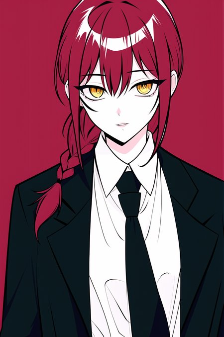 1990s \(style\), makima \(chainsaw man\),

1girl, bangs, black jacket, black necktie, blood, blood in hair, blood on clothes, braid, braided ponytail, collared shirt, formal, jacket, looking to the side, medium hair, necktie, parted lips, red hair, ringed eyes, shirt, sidelocks, solo, suit, suit jacket, white shirt, yellow eyes

<lora:1990s:0.5>  <lora:makima-000035:0.5>