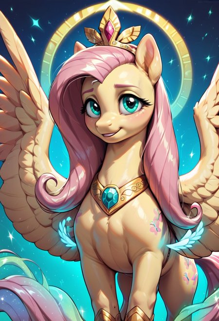 core_9, score_8_up, score_7_up, score_5_up, Fluttershy seraphim, pony, Fluttershy antro, wings with eyes, attention to the wings, divine presence, ethereal glow, heavenly light, highly detailed, vibrant colors, realistic textures, intricate details, high definition, ultra realistic textures, best rendering quality, mystical creature with hundreds of eyes and wings
