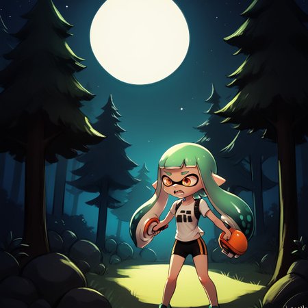 score_9, score_8_up, score_7_up, score_6_up, score_5_up, score_4_up,
luminekoStyle
inkling girl, splat shorts, splat shirt, splattershot (splatoon), 
Night, forest, moon, eyes in the dark, trees, scared, holding splattershot,