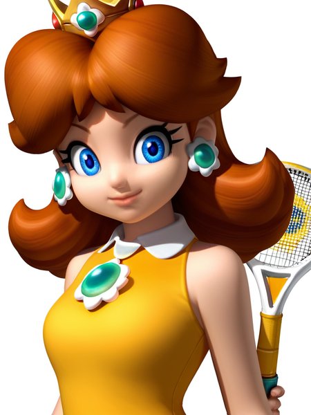 Score_9, score_8_up, score_7_up, score_6_up, BREAK,
white background,
<lora:Princess_daisy_3D_render:0.9> 1girl, solo, princess daisy render, blue eyes, brown hair, crown, earrings, sports outfit, flower gem chest, tank top, shorts, upper body, holding tennis racket, looking at viewer, smile, closed mouth,  <lora:Expressive_H:0.7> Expressiveh