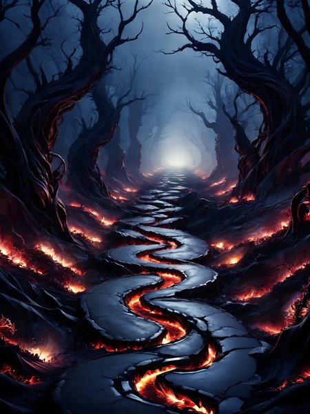 breathtaking an abandoned road cuts through a twisted landscape made of mutated living flesh and teeth, <lora:Cyberfleshmutant:0.6> rotten fleshmutant plants, <lora:DonMD3m0nV31nsXL_v1.1:1> DonMD3m0nV31nsXL, demonic, pulsating veins, bio, organic terrain and ground, <lora:EnvyDreamlandsXL01-adamw:0.5>, dark and mysterious atmosphere,, masterpiece, award-winning, professional, highly detailed, rim lighting