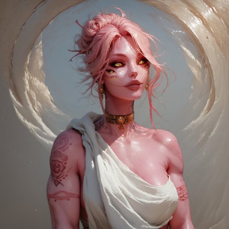 safe_pos, score_9, score_8_up, score_7_up, Zamite, four eyes, horns, high resolution, aesthetic art, Pink skin, fighter cloth, breasts, tattoos, sesductive, d3t41l3dm butt, perfect body