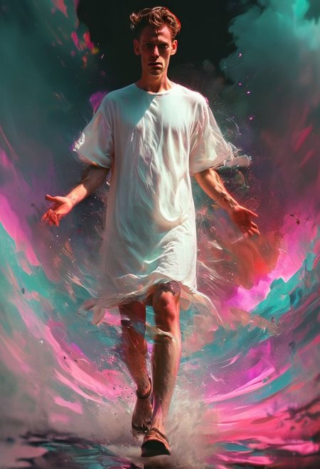 (Glitch, real life, woman wearing a floaty summer dress, background sky, crowd in the background, beautiful sunset afterglow environment, jarring optical effect, layered effects, dark shadows, hazy, grainy:1.2), (floating above pov, a woman looking shocked, caped crusader, muted pastel natural colors, HDR, 5mm:1.2), (art by (Marcel Marlier:1.1) and (John Sibbick:1.2)), Explosion Artstyle