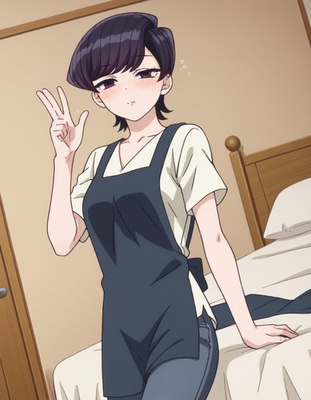 score_9, score_8_up, score_7_up, source_anime,
shuukokomi, <lora:shuuko-komi-s1s2-ponyxl-lora-nochekaiser:1>,
shuuko komi, short hair, black hair, black eyes, half-closed eyes,
shirt, white shirt, short sleeves, pants, apron, denim, jeans, blue apron,
indoors, bed, bed room, on side, blush, drunk,
looking at viewer, cowboy shot, dutch angle, solo,