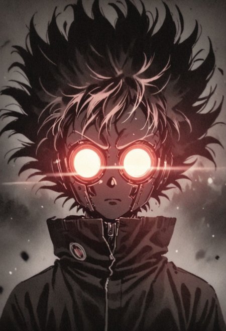 Monochrome with color spots, photo in phst artstyle, mechanical parts, wires, cables, cyberpunk, closeup portrait of PESonGoku with a half robot face, pastel pink/white colored, closeup photo of an wired-cyborg so'n Goku with half robot face wearing a black high collar parka with technical macro writing resembling an Dragonball on the back, solo, man, high collar parka, upper body,, male focus, long hair in wind, fists, clothes writing, crepuscular rays, volumetric lighting, ultra detailed, deep Blacks, very detailed, atmospheric haze, Film grain, cinematic film still, shallow depth of field, highly detailed, high budget, cinemascope, moody, epic, OverallDetail, 2000s vintage RAW photo, photorealistic, candid camera, color graded cinematic, eye catchlights, atmospheric lighting, imperfections, natural, shallow dof