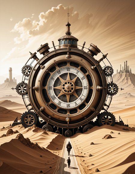 A surreal, post-apocalyptic painting in the style of JarosÅaw Jasnikowski, depicting the remnants of humanity fully transformed into biomechanical cyborgs wandering across an endless desert. The figures are tall and thin, with elongated limbs made of polished brass, steel cables, and exposed clockwork mechanisms. Their faces are partially human, partially machineâsome with glowing eyes, others with metal masks or glass domes revealing complex gears within. Each cyborg carries strange mechanical devices or wears baroque, steampunk-inspired armor. The desert landscape is vast and cracked, with rusted machine parts half-buried in the sand and fragments of broken technology scattered across the ground. In the distance, colossal, decaying machines lie abandonedâhalf-sunken cities, metallic towers bent by time, and airships grounded and torn apart. The sky is hazy and ochre-colored, with two suns casting long, warped shadows. The atmosphere is haunting and symbolic, evoking themes of lost humanity, time, and industrial decay. Rich textures, dark golden tones, and impossible architecture complete the surreal and philosophical ambiance typical of Jasnikowskiâs work.<lora:SDXLFaeTastic2400:0.4> <lora:extremely_detailed:0.4> extremely detailed,JarosÅaw J4sn1k0wsk1 <lora:JarosÅaw_J4sn1k0wsk1:1>, Masterpiece,best quality,hi res,8k,hi res,8k,award winning,(sharp focus, intricate, highly detailed),
