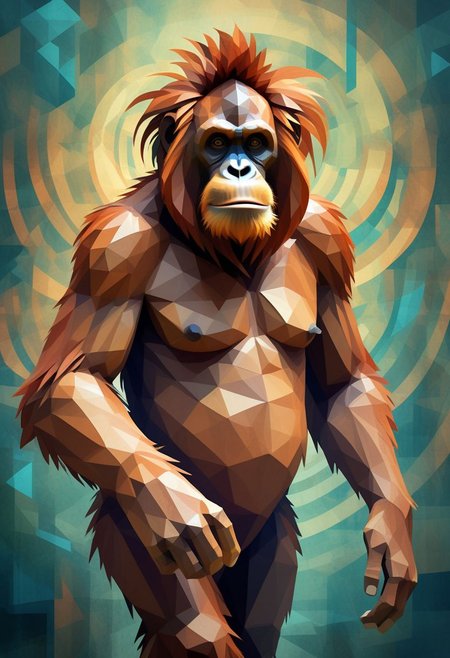 artrngtn, sumatran orangutan  male in the style of cubo-futurism