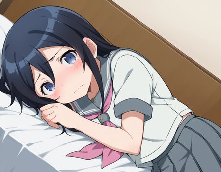 score_9, score_8_up, score_7_up, source_anime,
ayasearagaki, <lora:ayase-aragaki-s2-ponyxl-lora-nochekaiser:1>,
ayase aragaki, long hair, blue eyes, black hair, hair between eyes,
skirt, school uniform, serafuku, shirt, white shirt, grey sailor collar, grey skirt, pleated skirt, neckerchief, pink neckerchief,
indoors, bed, bed room, on side, blush, drunk,
looking at viewer, cowboy shot, solo, dutch angle,