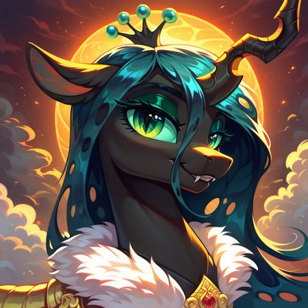 masterpiece, score_9, score_8_up, score_7_up, (best quality:1.1), ultra-detailed, high resolution, 1character,  Queen chrysalis, (((beautiful detailed eyes))), Long eyelashes, Looking At Viewer, Highly Visible, (((8k))), Changeling, feral, MLP, G4,  from Equestria at War, female, portrait of a leader, Queen of the Changeling Lands, royal militaristic ruler's outfit, sharp focus, perfect lighting, beautiful eyes, detailed outfit, long eyelashes, anatomically correct, extremely detailed, (the mountain and the sea), shine on body, high detail, evil face, predatory smile, Expressiveh, detailed background, OverallDetail, zPDXL2
