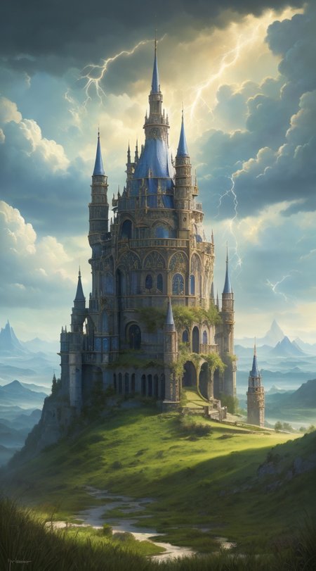 Masterwork Painting, Magnum Opus, 
HDR photo of 
Dreamscape, 
ethereal fantasy concept art of  
 <lora:Wizard_Tower-10:0.75> witow, castle, cloud, cloudy sky, grass, no humans, scenery, sky, tower, tree, 
 <lora:locon_conceptlightning_v1_from_v1_64_32:1> lghtnngprsn, lightning, storm,
. magnificent, celestial, ethereal, painterly, epic, majestic, magical, fantasy art, cover art, dreamy,
. Surreal, ethereal, dreamy, mysterious, fantasy, highly detailed,
. High dynamic range, vivid, rich details, clear shadows and highlights, realistic, intense, enhanced contrast, highly detailed,
  highres, 8k, uhd, High Dynamic Range, tonemapping, crisp details,  intricate details, fine details