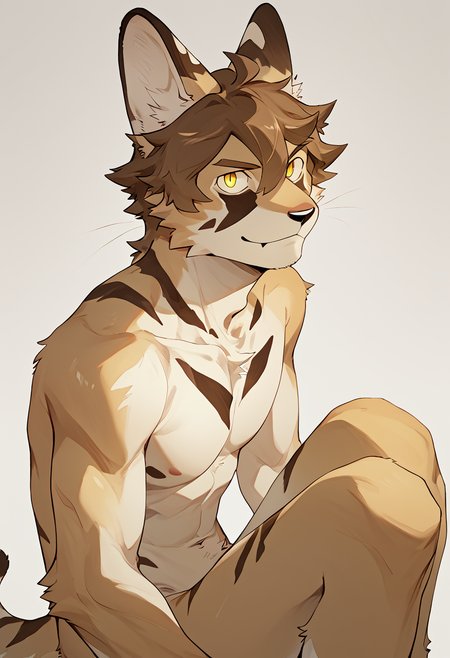 score_9, score_8_up, score_7_up, high quality, hires, solo, sc00ter, furry male, luxury_gin, brown hair, yellow eyes, short hair, long tail, naked, looking at viewer, <lora:Scooter_Leptailurus_serval_luxury_gin_OC:1>, <lora:add-detail-xl:2>