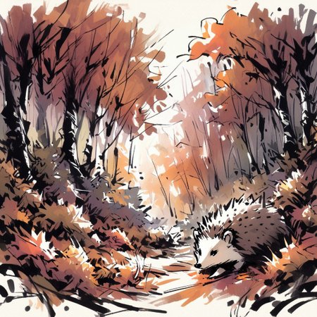 inksketch, a hedgehog, forest, autumn colors