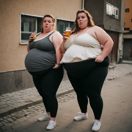 cinematic photo of huge obese girl, heavily pregnant, drinking beer and smoking a cigarette, unkind expression, 18 years old, demoralized, just 18 years old and already pregnant, stupid young woman, wearing a pair of black leggings over a diaper, bulky diaper stretching the fabric of her leggings, huge massive thighs, huge round pregnancy bump sticking out, plus size bbw
Eastern europe urban setting
Flat buildings
Candid photo 
Film grain 
Intricate play of lights and shadows