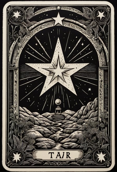 tarot_card, STAR, front perspective, flat, frame,( square:1.1), (white outline:1.2)  <lora:tarot_card:1>