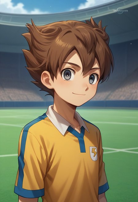 score_9, score_8_up, score_7_up, source_anime, highly detailed, 
tenma, 1boy, male focus, solo, brown hair, grey eyes, sportwear, soccer uniform, raimon soccer uniform, raimon, smile,
outdoor,