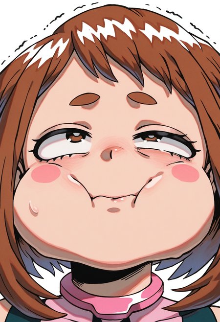 girinstyle, masterpiece, best quality, solo,                                                                                                     uraraka ochako, cheeks puffed out,  eye squint, derpy, stupid, 