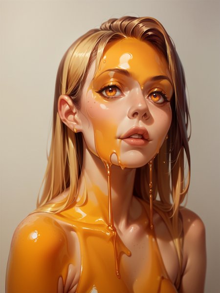 score_9, score_8_up, score_7_up, score_6_up, 1girl,  <lora:sl1m3XLP:0.9> sl1m3, amber slime, long hair, honey, bee