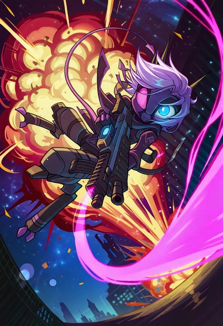 score_9, score_8_up, score_7_up,namah_calah,
1girl,solo,furry,tail, source_furry,horns,
 ,<lora:namah_calah_illustrious:0.8>,
child, kid, 
night, bloom, depth of field, smear frame, motion blur,  meteors,  flying midair on top of 1other on the ground,detailed, starry night,perspective,lens flare
red aura, glowing orange, blue eye trail, sideways, building,flying, midair, holding assault rifle,jack cooper, starry night
running forward, titan_\(titanfall\), titanfall \(series\), bt-7274 , mecha, orange aura, glowing blue, blue eye trail, glowing, light trail,background of explosion,solo