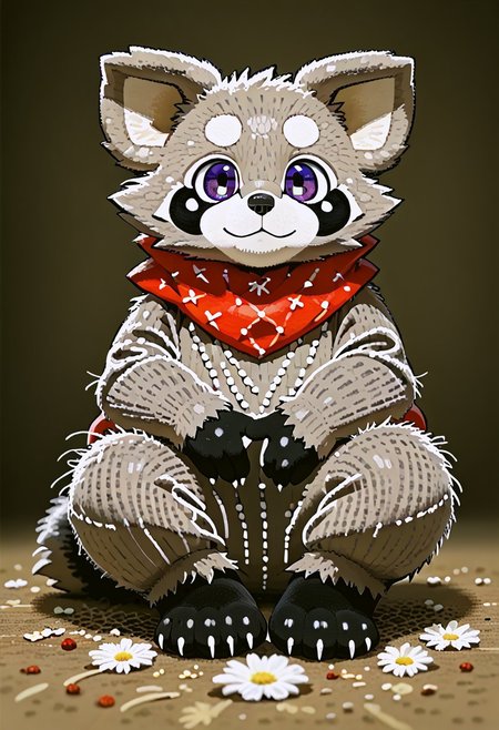 zuppu11, full body, solo, furry, score_9, score_8_up, look at viewer, male focus, no humans, furry male, flux-style, detailed eyes, rambley raccoon, sitting, flx$tyl3