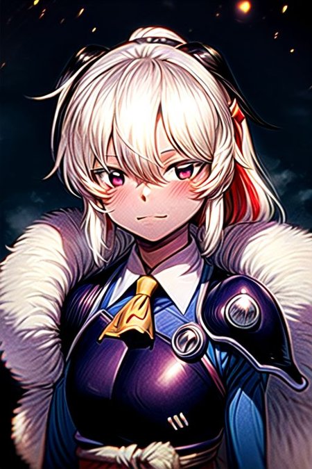 best quality 1girl Setsun4 solo long hair,  (night time) forest background black hair very long hair purple eyes multicolored hair armor, small, (fur trim) (medium body),<lora:EMS-179-EMS:0.800000>,<lora:EMS-293862-EMS:0.800000> bow, hair_bow, hair_tubes, red_bow, brown_hair, long_hair, bangs, ascot, frilled_bow, yellow_ascot, blush, smile, hair_between_eyes, athletic, armor, miko, strengthmda,  Smiling, happy, (helmet), Samurai Helmet