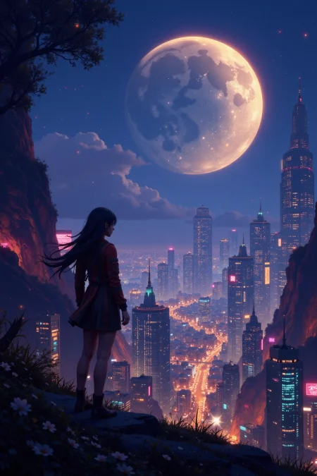 fantasy cyberpunk city beautiful  landscape, bright luminous night, woman, very intricate, very detailed, sharp, bright, colorful, <lora:Hand v2:0.5> <lora:Anti-Blur:1><lora:Insane Detail Slider:0.25>  <lora:flux.1_lora_flyway_Epic-detail_v2:0.3> <lora:fluxenhancer:0.25> <lora:ck-Neon-Retrowave:0.4> ck-rw, in the style of ck-rw,  <lora:Neurocore Anime Cyberpunk:0.8> A digital artwork in the style of cknc