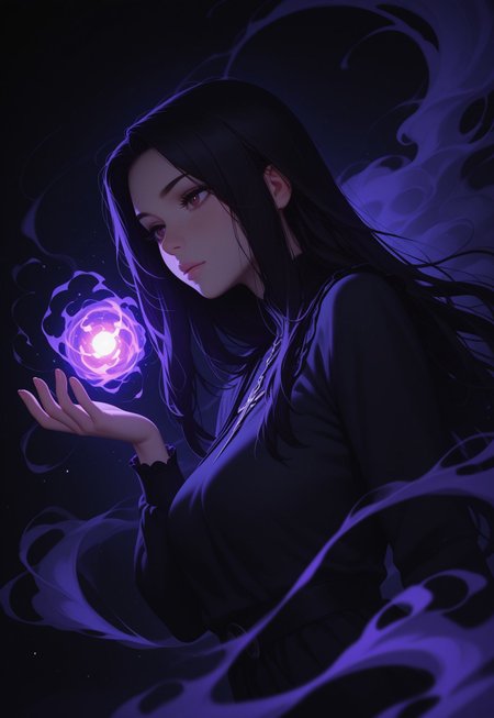 HDR, 8K, masterpiece, best quality, amazing quality, very aesthetic, realistic, newest, (artist:incase:0.5), (artist:tsuaii:1), (flat colors:2), haiz_ai, no lineart, no outline, 
pell bind, 1girl, cinematic angle, Fractals, flame, smoke, energy ball:1.2):0.1], sparkle, Depth of field, finely detail, cinematic shadows, vibrant, high contrast, kawaii, [(colorful background:1.5)::0.1], (dark background:1.2),