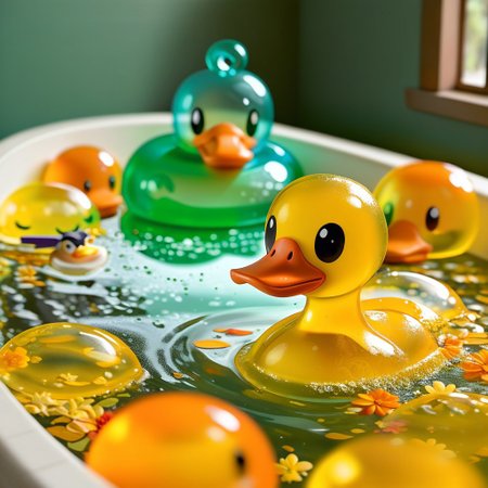 {1duck, 1 bath duck made out of slime, (slime duck:1.5), (yellow slime body:2), (orange slime beak:2), (glossy black eyes:1.5), translucent slime duck, transparent slime duck}
hud_sp_bth, flower, petals, water, bath, in an elegant bath tub, bubbles made out of slime, slimes hiding in the bath bubbles, bubble bath, perspective from inside tub, prespective from inside bath, lots of frothy bubbles, 
everything made of slime, No simple background,
((translucent slime)), ((transparent slime)), (bioluminescent slime), sl1m3d, slime, slime-morph, saturated colors, no humans, no people, no man, no woman,