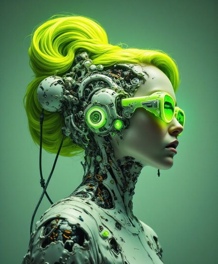 masterpiece, hyper realism, a high-resolution photograph by Yousuf Karsh, golden ratio, dutch angle, dynamic, side view, asymmetry, contrasting, unique, enigmatic, 1950's futuristic cyberpunk babe, Laser Lime Styling Beehive Updo Hairstyle ,
Mint Green Cat-eye Sunglasses