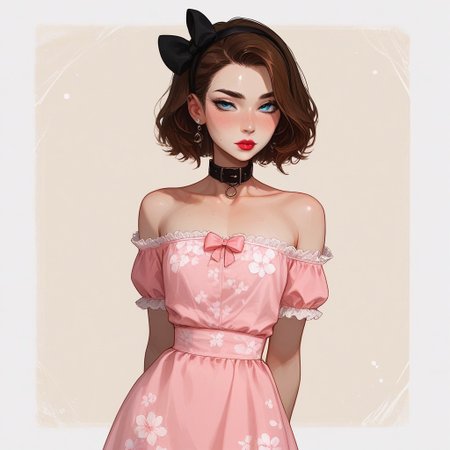 score_9, score_8_up, score_7_up, Expressiveh, fFaceDetail, OverallDetail, sexy pose, 
, kawaii, perfect eyes, detailed, , pale skin, perfect skin, 
(1_Femboy), detailed eyes, big blue eyes,
 , 
sexy skinny feminne body, round sport ass, 
, narrow waist, bob haircut ,brown hair, 
Lace stockings, , black nails, , ear piercing, makeup, lipstick, strands, black collar, , ,
, submissive, thin waist, 
Aroused, , 
sexy, blush,, eyes widen, sweat, 
Solo, 
 cotton dress, cincher, pink dress, floral print, lace, bow, back bow, collarbone, hairband, hair bow, highly detailed, intricate, arms out, leaning back, contrapposto, modelshoot, abstract background, cowboy shot, solo