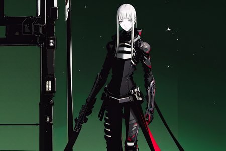 highly insanely detailed, masterpiece, top quality, best quality, highres, 4k, 8k, RAW photo, (very aesthetic, beautiful and aesthetic),  
tsutomu nihei,nihei_tsutomu,blame!,blame gakuen!,abara,TNstyle,sidonia_no_kishi,light particles, 
<lora:blamev2:0.8>, 
(1girl:1.3), 
solo focus, 
(pure green background,transparent background:1.2),âââ