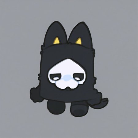 score_9, score_8_up, puro, black latex, furry, changed, white eyes, white mask, black fur, 1boy, solo, conswayo_, cute style, cute, 2d, simple background