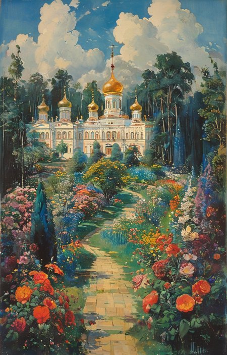 masterpiece,best quality,<lora:tbh263-sdxl:0.9>,illustration,style of Boris Kustodiev A bottle of perfume in garden