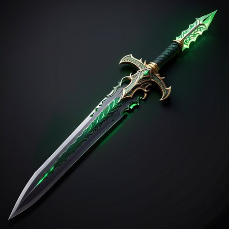 (((masterpiece))),(((best quality))),((ultra-detailed)),wam_icon,simple background, 
A short sword with a venomous coating, the blade glowing green,,
 <lora:WAMmjicon:0.3>