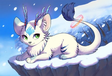 (masterpiece, best quality:1.1), fantasy kinoko, feral, solo, on stomach, outdoors, snow, presenting foot, pawpads,