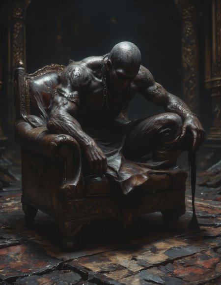masterpiece, hyper realism, a high-resolution photograph by Irving Penn, golden ratio, dutch angle, dynamic, side view, asymmetry, contrasting, unique, enigmatic, Worn Leather, sin, vastness, idyllic