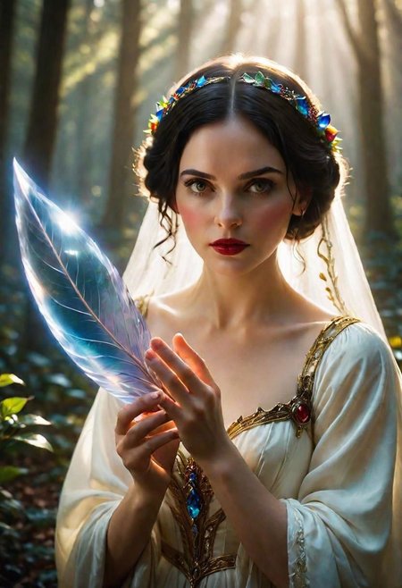 magic the gathering, Enchantment, card, Snow White, cinematic, dramatic ambient light, detailed, sharp focus, intricate, fine detail, polished, complex, still, full color, epic composition, highly coherent, elegant, romantic, divine, surreal, magic, vibrant, deep vivid colors, aesthetic, shiny, determined, extremely, pretty, innocent, smart, cute
 <lora:MagicXL-000004:.7>, , <lora:FILM_PHOTOGRAPHY_STYLE:0.25>
