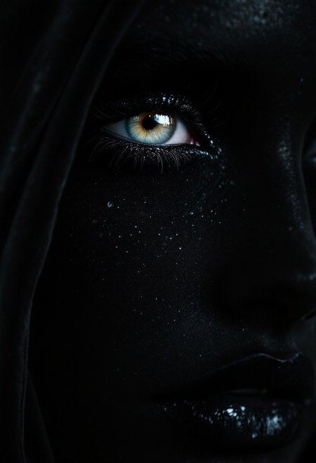 vantablack velvet Caucasian woman face made of velvet macro